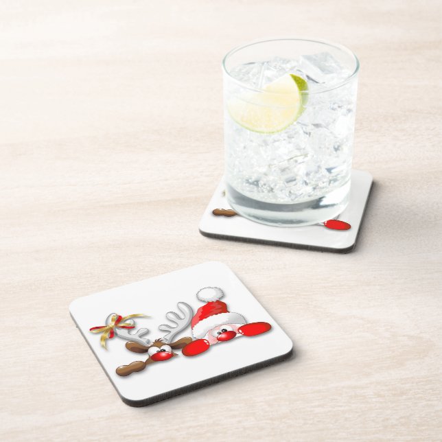 Funny Santa and Reindeer Cartoon Coaster (Right Side)