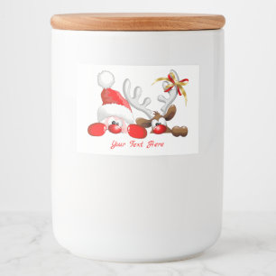 Funny Santa and Reindeer Cartoon Food Label