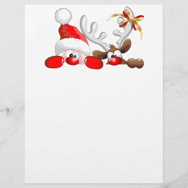 Funny Santa and Reindeer Cartoon Letterhead (Front)