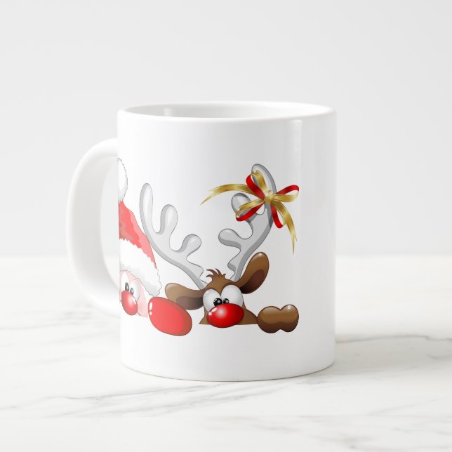 Funny Santa and Reindeer Cartoon Mug (Front Left)