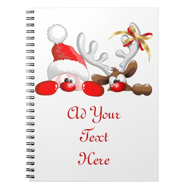 Funny Santa and Reindeer Cartoon  Notebook (Front)