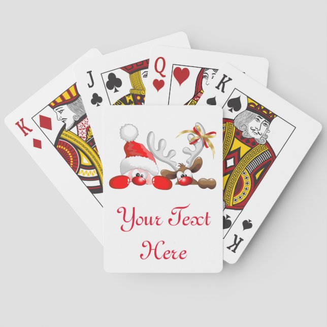 Funny Santa and Reindeer Cartoon         Playing Cards (Back)