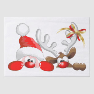 Funny Santa and Reindeer Cartoon Tissue Paper