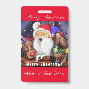 Funny Santa and Reindeers Christmas Party - Cheers ID Badge