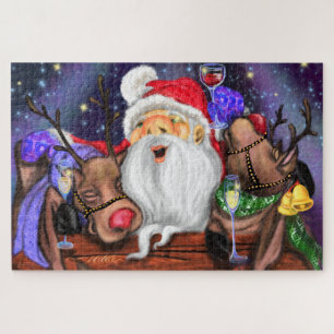 Funny Santa and Reindeers Christmas Party - Cheers Jigsaw Puzzle