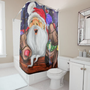 Funny Santa and Reindeers Christmas Party - Cheers Shower Curtain