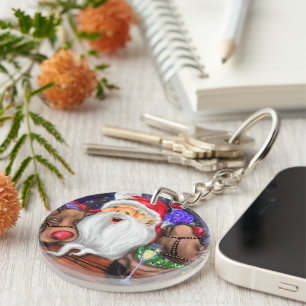 Funny Santa and Reindeers Christmas Party - Fun Key Ring