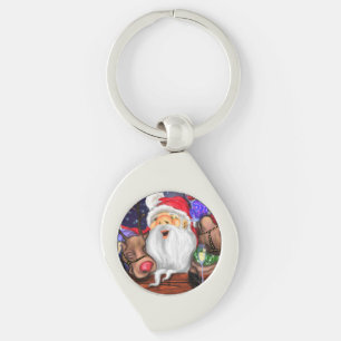 Funny Santa and Reindeers Christmas Party - Fun Key Ring