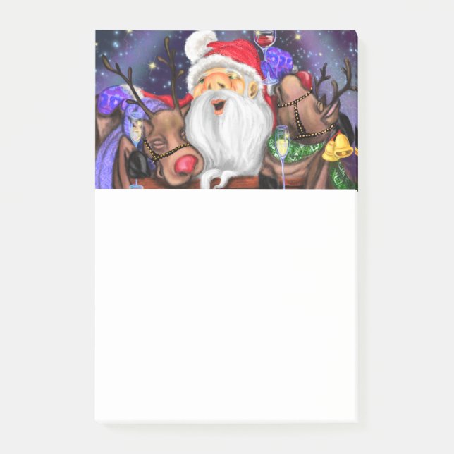 Funny Santa and Reindeers Christmas Party - Fun Post-it Notes (Front)