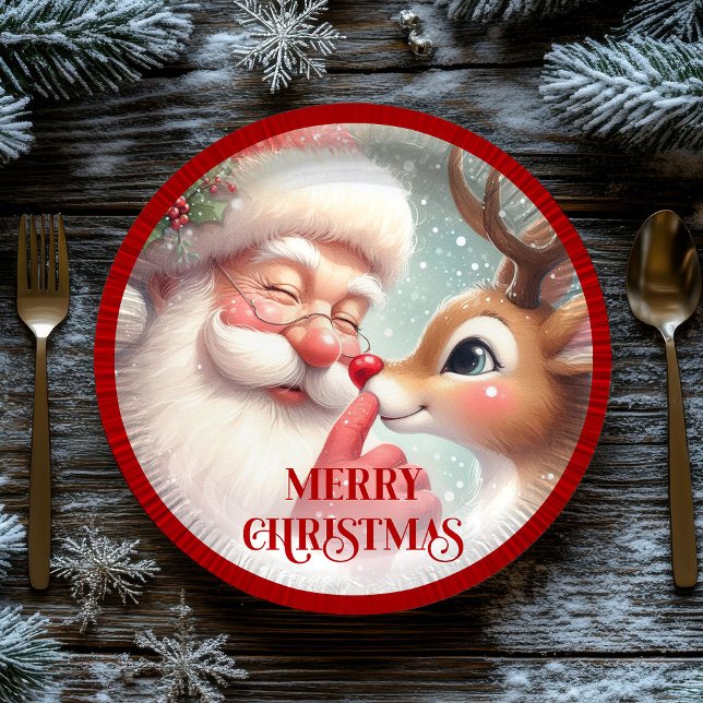 Funny Santa and Rudolph Festive Holiday Plates (Funny Santa and Rudolph Festive Holiday Plates)