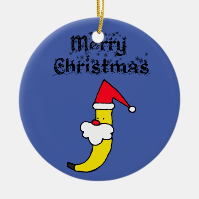 Funny Santa Banana Merry Christmas Ceramic Tree Decoration (Front)