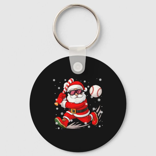 Funny Santa Baseball Christmas Pajamas Xmas Men Bo Key Ring (Front)