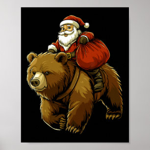Funny Santa Bear Christmas Graphic Tee Kids Boys M Poster