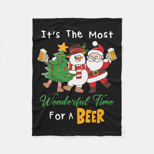 Funny Santa Beer Christmas Drinking Most Wonderful Fleece Blanket (Front)