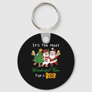 Funny Santa Beer Christmas Drinking Most Wonderful Key Ring