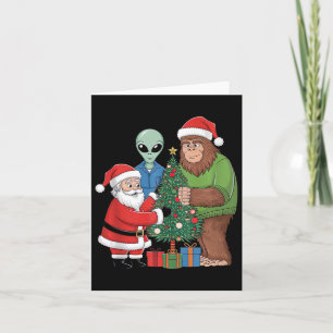 Funny Santa Bigfoot Alien Decorating Christmas Tre Card