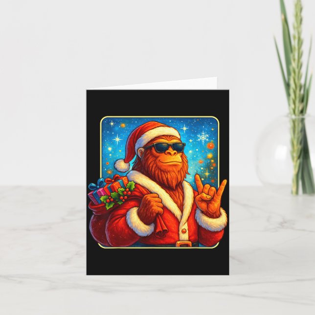 Funny Santa Bigfoot Christmas Sasquatch Xmas Boys  Card (Front)
