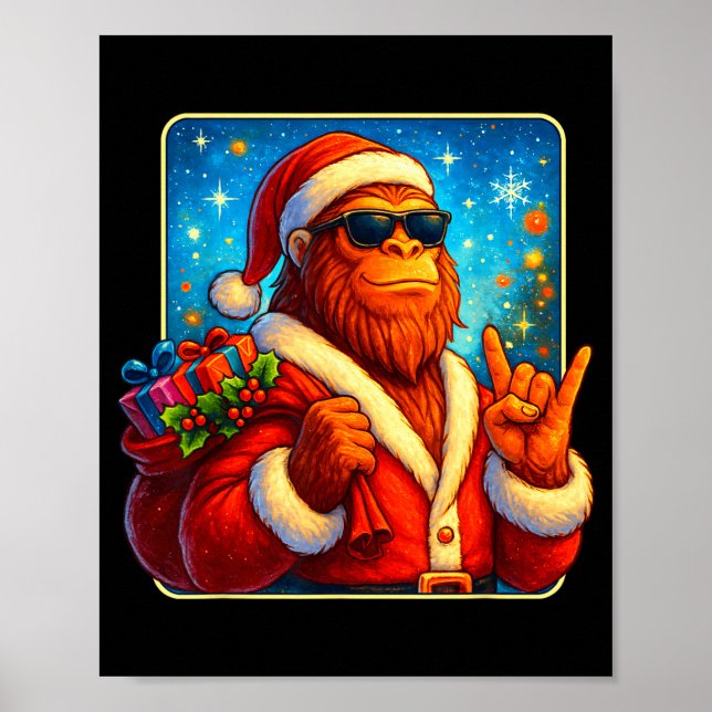 Funny Santa Bigfoot Christmas Sasquatch Xmas Boys  Poster (Front)