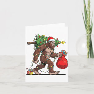Funny Santa Bigfoot Christmas Tree Lights Xmas Boy Card
