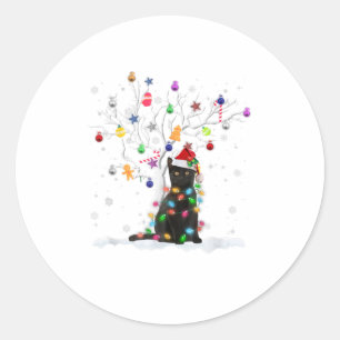 Funny Santa Black Cat Christmas Tree Gi Classic Round Sticker