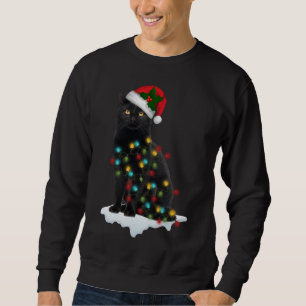 Funny Santa Black Cat in Xmas Lights Cat Lover Chr Sweatshirt