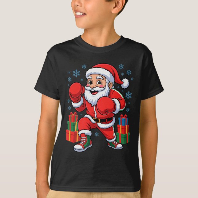 Funny Santa Boxing Lover Boxer Holiday Christmas X T-Shirt (Front)