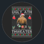 Funny Santa Boxing Ugly Ath Sweater Merry Christma Classic Round Sticker<br><div class="desc">Funny Santa Boxing Ugly Ath Sweater Merry Christmas</div>