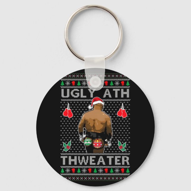 Funny Santa Boxing Ugly Ath Sweater Merry Christma Key Ring (Front)