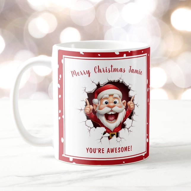 Funny Santa breaking through Red Name Christmas Coffee Mug (Funny Santa breaking through Red Name Christmas Coffee Mug)
