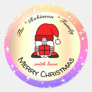 Funny Santa Cartoon and Colourful Glitter Christma Classic Round Sticker