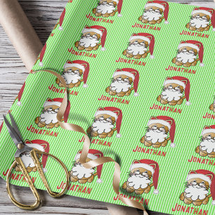 Funny Santa Cat Cartoon Personalised Wrapping Paper