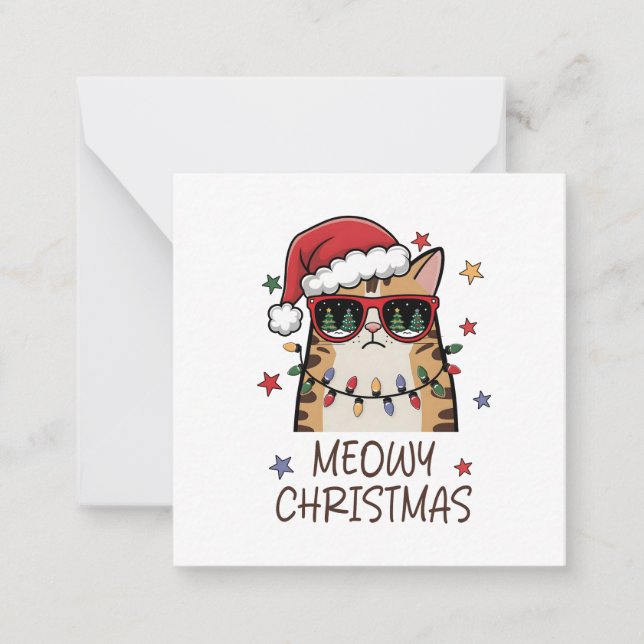 Funny Santa Cat “Meowy Christmas” Note Card (Front)