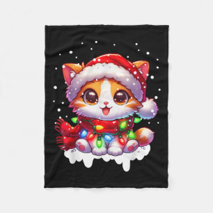 Funny Santa Cat Tangled Up In Christmas Lights Hol Fleece Blanket