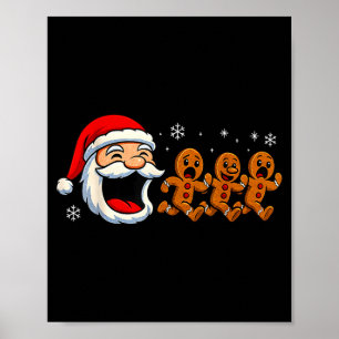 Funny Santa Chasing Gingerbread Christmas Cookie Poster