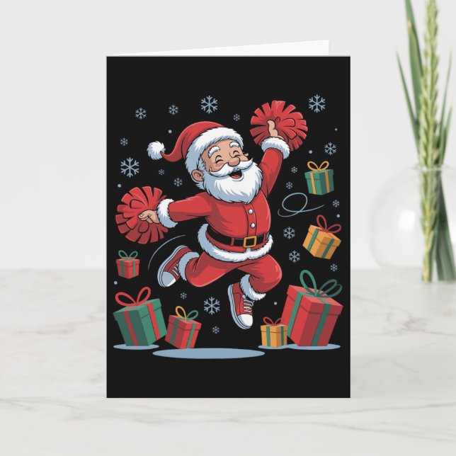 Funny Santa Cheering Cheerleading Christmas Xmas P Card (Front)