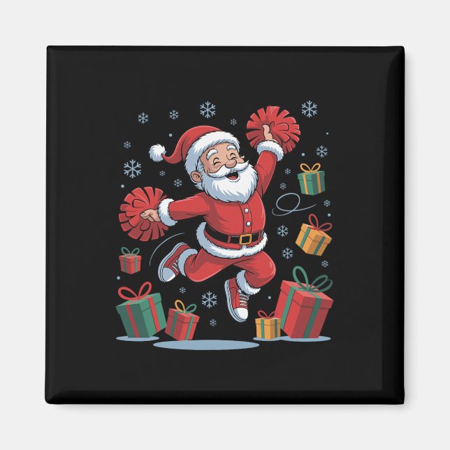 Funny Santa Cheering Cheerleading Christmas Xmas P Magnet (Front)
