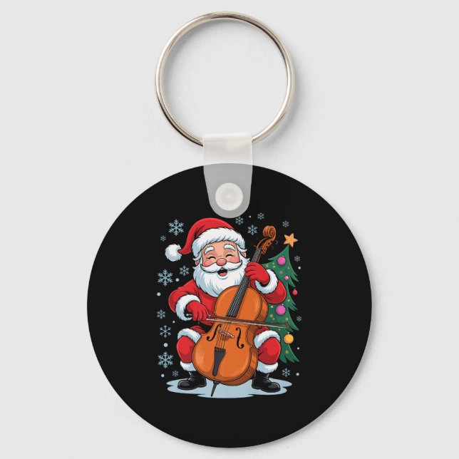 Funny Santa Christmas Design Cello Holiday Xmas Pa Key Ring (Front)