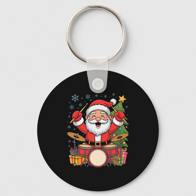 Funny Santa Christmas Design Drums Holiday Xmas Pa Key Ring (Front)