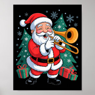 Funny Santa Christmas Design Trombone Holiday Xmas Poster