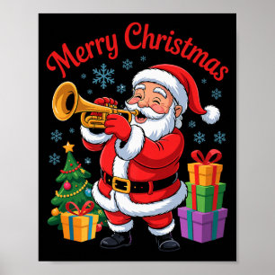 Funny Santa Christmas Design Trumpet Holiday Xmas Poster