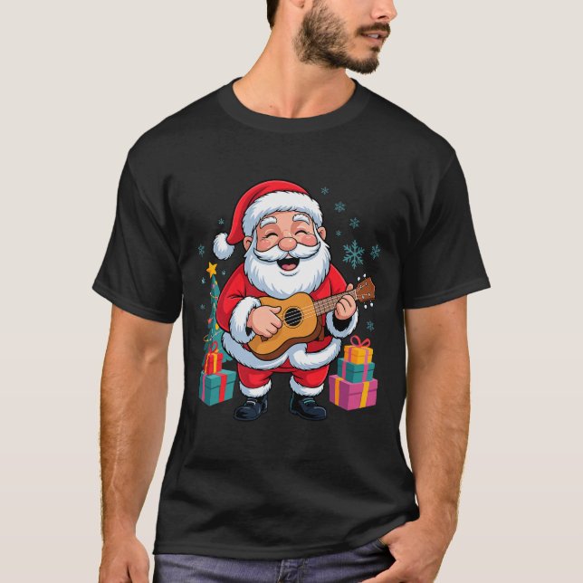 Funny Santa Christmas Design Ukulele Holiday Xmas  T-Shirt (Front)