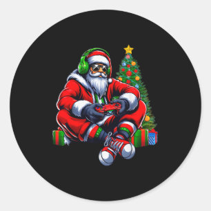 Funny Santa Christmas Gamer Controller Xmas Gaming Classic Round Sticker