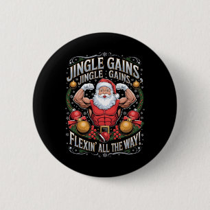 Funny Santa Christmas Gym Workout Motivational Fle 6 Cm Round Badge