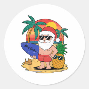 Funny Santa Christmas In July Funny Summer Xmas Me Classic Round Sticker