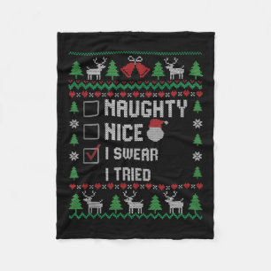 Funny Santa Christmas List Nice Naughty I Swear I  Fleece Blanket