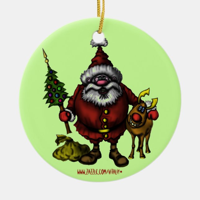 Funny Santa Christmas tree ornament design (Front)