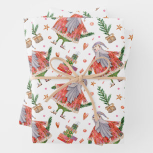 Funny Santa Claus and Christmas Trees  Wrapping Paper Sheet