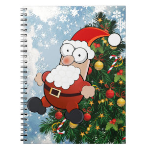 Funny santa claus and decorated christmas tree notebook