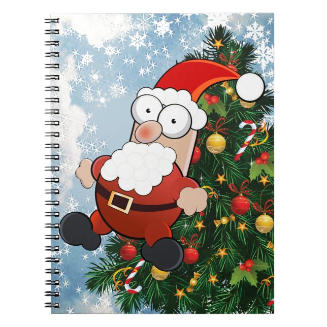 Funny santa claus and decorated christmas tree notebook (Front)