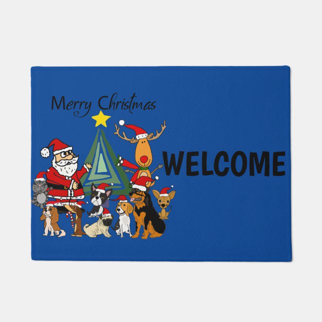 Funny Santa Claus and Friends Christmas Cartoon Doormat (Front)